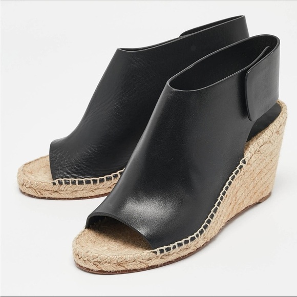 Celine Black Leather Espadrille Wedge Sandals Size 36 - Picture 1 of 9